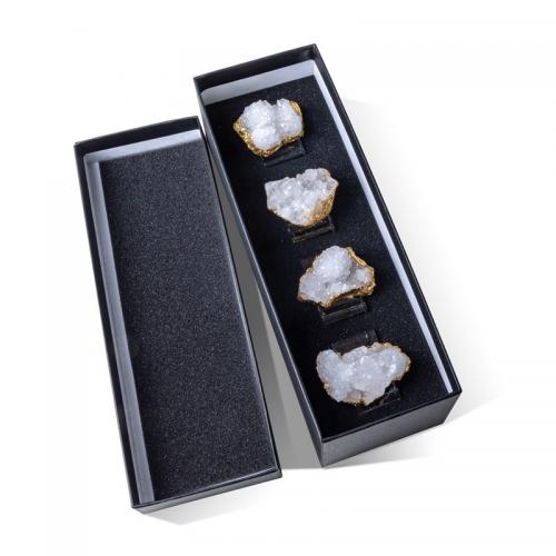 Utensílios de mesa, Ágata quartzo de gelo, with caixa de papel & Folha de ouro & cristal, Irregular, estilo druzy, cores misturadas, Crystal agate 3-5cm,Napkin Ring 48*48*30mm, 4PCs/box, vendido por box