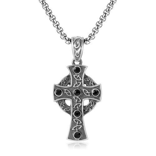 Titanium Steel Necklace stannum with Titanium Steel with 1.97inch extender chain Cross fashion jewelry & for man & with rhinestone Length Approx 23.62 Inch Sold By PC