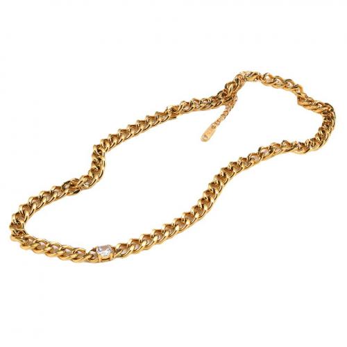 Edelstahl Schmuck Halskette, 316 L Edelstahl, Modeschmuck & unisex & mit Strass, goldfarben, Länge:ca. 17.72 ZollInch, verkauft von PC
