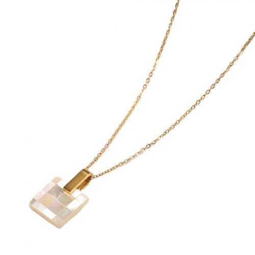 Stainless Steel Jewelry Necklace, 316L Stainless Steel, with Shell, Vacuum Ion Plating, fashion jewelry & Unisex, golden, Length:Approx 17.72 Inch, Sold By PC