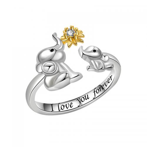 Brass Finger Ring Elephant fashion jewelry & for woman & with rhinestone nickel lead & cadmium free Sold By PC