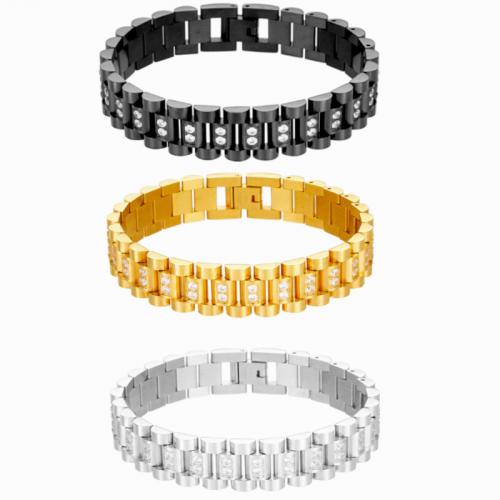 Stainless Steel Jewelry Bracelet, 316L Stainless Steel, different length for choice & for man & with rhinestone, more colors for choice, 16mm, Sold By PC