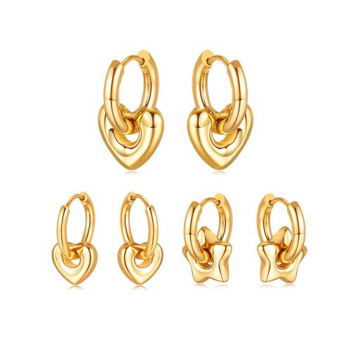 Huggie Hoop Drop Earring 304 Stainless Steel Vacuum Ion Plating fashion jewelry & for woman golden Sold By PC