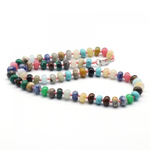 Natural Gemstone Necklace, Natural Stone, Flat Round, fashion jewelry & different materials for choice & Unisex, more colors for choice, nickel, lead & cadmium free, beads:5x8mm, Length:Approx 48-50 cm, Sold By PC