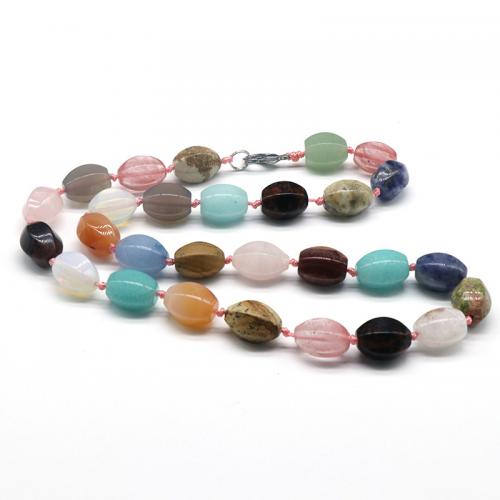 Natural Gemstone Necklace, Natural Stone, fashion jewelry & different materials for choice & Unisex, more colors for choice, nickel, lead & cadmium free, 10x15mm, Length:Approx 48-50 cm, Sold By PC