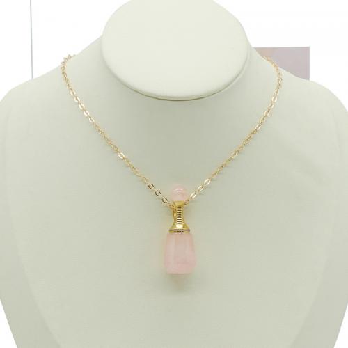 Quartz Necklace, Rose Quartz, with Brass, gold color plated, fashion jewelry & different styles for choice & for woman, more colors for choice, Sold By PC