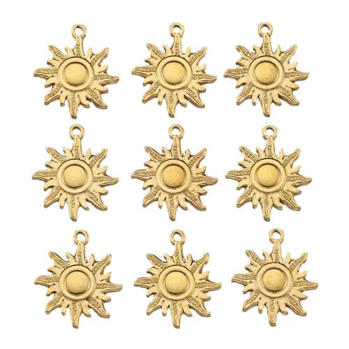 Stainless Steel Pendants, 304 Stainless Steel, Flower, Vacuum Ion Plating, DIY, golden, 18mm, Hole:Approx 2mm, 10PCs/Bag, Sold By Bag