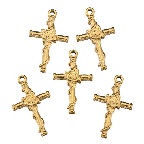 Stainless Steel Cross Pendants, 304 Stainless Steel, Vacuum Ion Plating, DIY, golden, 13x21mm, Hole:Approx 2mm, 10PCs/Bag, Sold By Bag
