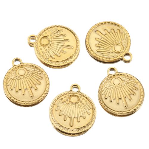 Stainless Steel Pendants, 304 Stainless Steel, Flat Round, Vacuum Ion Plating, DIY, golden, 19mm, Hole:Approx 2mm, 10PCs/Bag, Sold By Bag