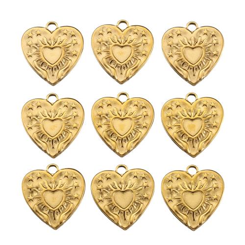 Stainless Steel Heart Pendants, 304 Stainless Steel, Vacuum Ion Plating, DIY, golden, 17mm, Hole:Approx 2mm, 10PCs/Bag, Sold By Bag