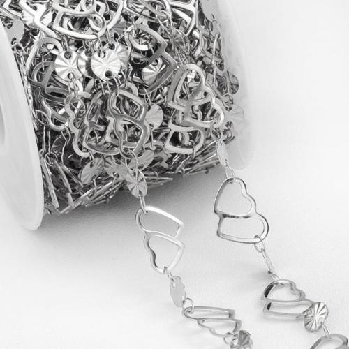 Rustfrit stål smykker kæde, 304 rustfrit stål, Heart, du kan DIY, flere farver til valg, Ca. 1m/Bag, Solgt af Bag