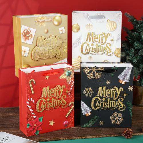 Weihnachtsgeschenkbeutel, Papier, mit Terylen Schnur, verschiedene Größen vorhanden & verschiedene Muster für Wahl, keine, 12PCs/Menge, verkauft von Menge