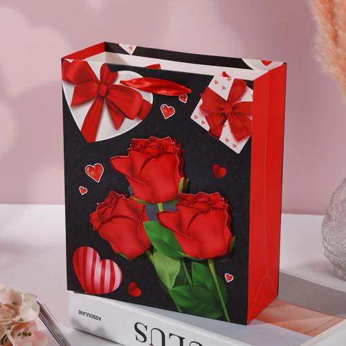 Gift Wrap Bags, Paper, with Polyester Cord, different size for choice & different designs for choice, red, 12PCs/Lot, Sold By Lot