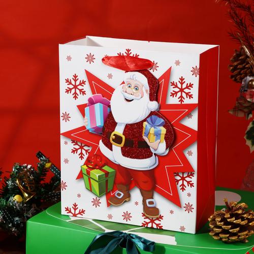 Christmas Gift Bag Paper with Polyester Cord Christmas Design mixed colors Sold By Lot