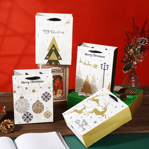 Christmas Gift Bag, Paper, with Polyester Cord, Christmas Design & different size for choice, mixed colors, 12PCs/Lot, Sold By Lot