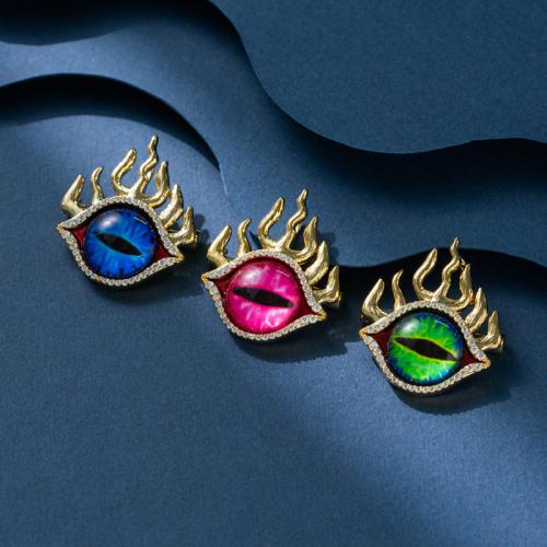 Tibetan Style Brooches, with Resin, Evil Eye, plated, fashion jewelry & micro pave cubic zirconia, more colors for choice, nickel, lead & cadmium free, 30x34mm, Sold By PC