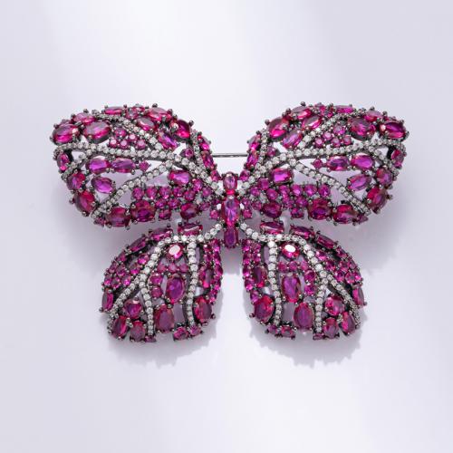 Cubic Zirconia Brooch Brass Butterfly plated fashion jewelry & micro pave cubic zirconia nickel lead & cadmium free Sold By PC