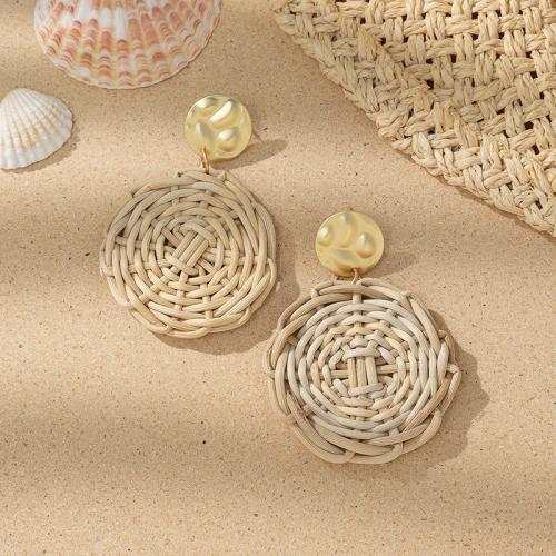 Tibetan Style Drop Earrings, Rattan, with Tibetan Style, Round, fashion jewelry, 45x66mm, Sold By Pair