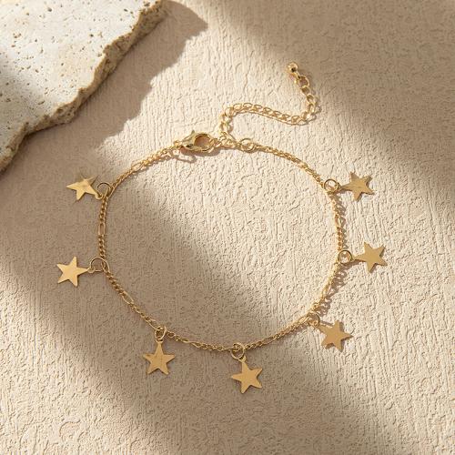 Tobillera de joyería de moda, fundición, con 5cm extender cadena, Estrella, dorado, longitud:23 cm, Vendido por UD