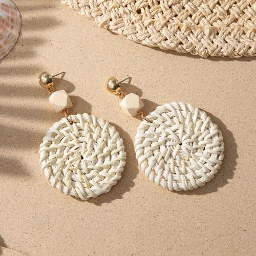 Tibetan Style Drop Earrings, Rattan, with Tibetan Style, Round, fashion jewelry, 45x75mm, Sold By Pair