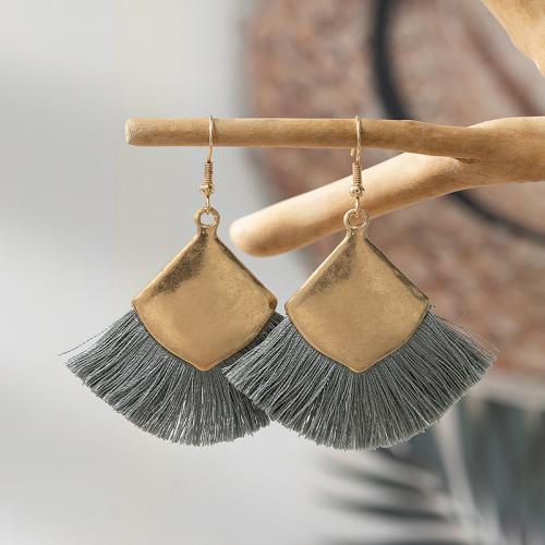 Tibetan Style Drop Earrings, with Polyester, plated, fashion jewelry, more colors for choice, nickel, lead & cadmium free, 55x65mm, Sold By Pair