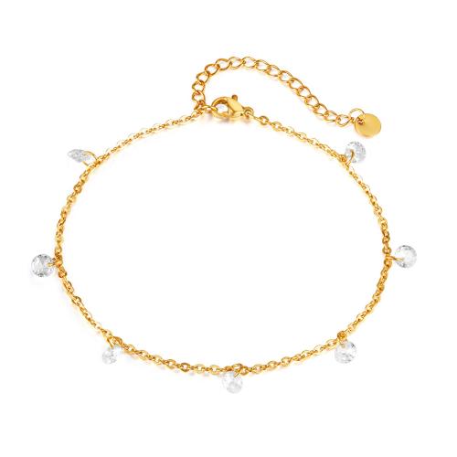 Stainless Steel Anklet, 304 Stainless Steel, with 6cm extender chain, fashion jewelry & micro pave cubic zirconia & for woman, gold, nickel, lead & cadmium free, Length:Approx 22 cm, Sold By PC