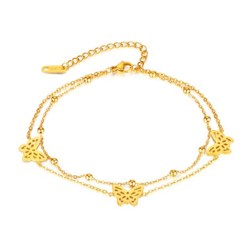 Stainless Steel Anklet, 304 Stainless Steel, with 6cm extender chain, Double Layer & fashion jewelry & for woman, gold, nickel, lead & cadmium free, Length:Approx 22 cm, Sold By PC