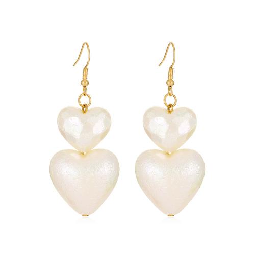 Zinklegierung Ohrringe, mit Kunststoff Perlen, Herz, plattiert, Modeschmuck & für Frau, weiß, frei von Nickel, Blei & Kadmium, 62x25mm, verkauft von Paar