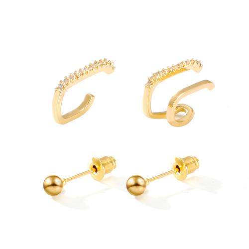 Zinklegierung Ohrringe, plattiert, 3 Stück & Modeschmuck & Micro pave Zirkonia & für Frau, Goldfarbe, frei von Nickel, Blei & Kadmium, verkauft von PC