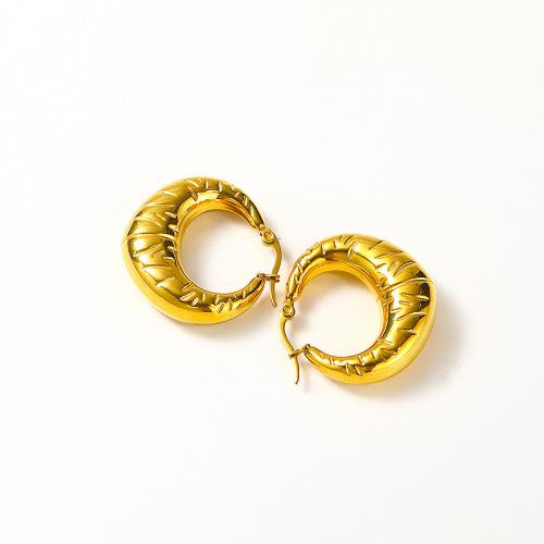 Titanium Steel  Earring, Vacuum Ion Plating, for woman, golden, 29x30mm, Sold By Pair