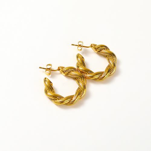 Titanium Steel  Earring, Vacuum Ion Plating, for woman, golden, 25x26mm, Sold By Pair