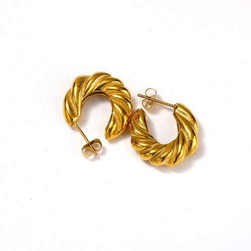 Titanium Staal Earring, voor vrouw, gouden, 20x20mm, Verkocht door pair