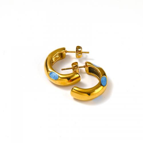 Titanium Steel  Earring, Vacuum Ion Plating, for woman & enamel, more colors for choice, 22x18mm, Sold By Pair