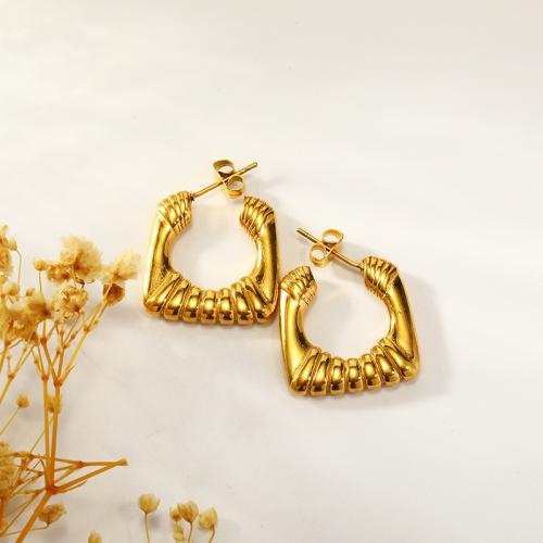 Titanium Steel  Earring, Vacuum Ion Plating, for woman, golden, 24x21mm, Sold By Pair