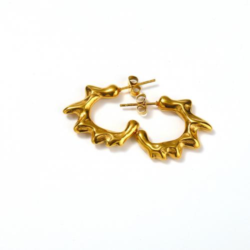 Titanium Steel  Earring, Vacuum Ion Plating, for woman, golden, 24x23mm, Sold By Pair