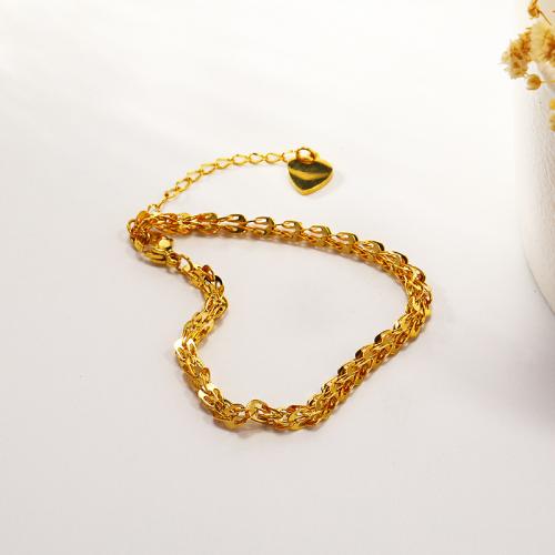 Bracelet d'acier titane, avec 5CM chaînes de rallonge, pour femme, doré, Longueur:Environ 17 cm, Vendu par PC