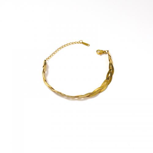 Titanium Steel Bracelet & Bangle, with 5CM extender chain, Vacuum Ion Plating, for woman, golden, Length:Approx 16 cm, Sold By PC