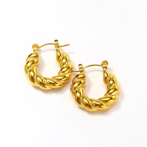 Titanium Steel  Earring, Vacuum Ion Plating, for woman, golden, 23x21mm, Sold By Pair