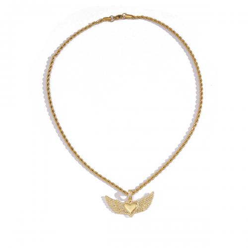 Messing Halskette, Geflügelte Herzen, plattiert, Französische Seilkette & unisex & Micro pave Zirkonia, keine, Länge:ca. 18 ZollInch, verkauft von PC
