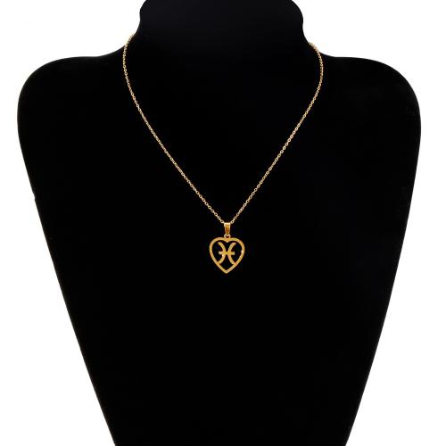 316 Stainless Steel Necklace with 2inch extender chain 12 Signs of the Zodiac plated Unisex & oval chain & hollow Length Approx 15.7 Inch Sold By PC