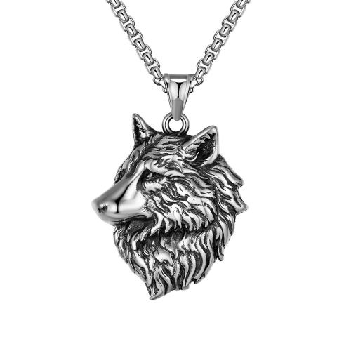 Titanium Steel Necklace, Wolf, vintage & for man, original color, Length:Approx 23.6 Inch, Sold By PC