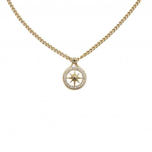 Brass Necklace with 304 Stainless Steel Chain Eight Point Star plated Unisex & micro pave cubic zirconia & hollow Length Approx 18 Inch Sold By PC