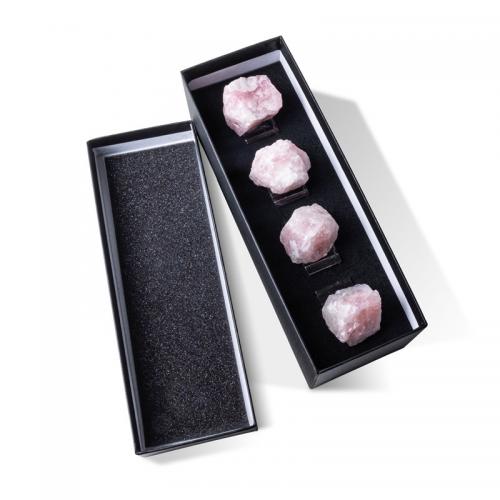 Arts de la table, quartz rose, avec boîte de papier & cristal, Irrégulière, rose, Rose Quartz 3-5cm,Napkin Ring 48*48*30mm, 4PC/boîte, Vendu par boîte