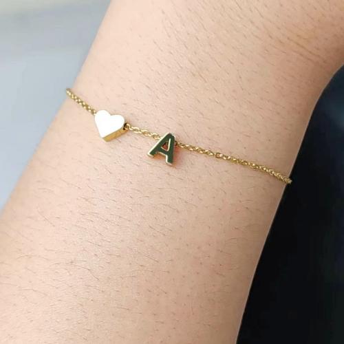 Stainless Steel Jewelry Bracelet 316L Stainless Steel Heart Vacuum Ion Plating fashion jewelry & letters are from A to Z & for woman nickel lead & cadmium free 5mm Length Approx 18 cm Sold By PC