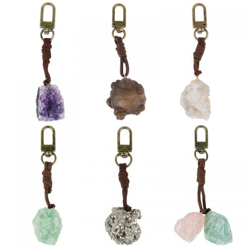 Bag Purse Charms Keyrings Keychains, Natural Stone, with leather cord & Tibetan Style, irregular, antique bronze color plated, fashion jewelry & different materials for choice & Unisex, more colors for choice, 30x100mm, Sold By PC