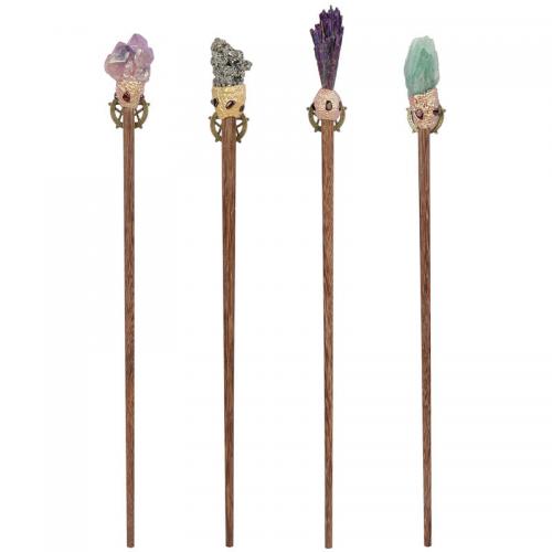 Fashion Decoration, Natural Stone, with Wood & Tibetan Style, Magic Wand, antique bronze color plated, different materials for choice, more colors for choice, Length about 33-36cm, Sold By PC