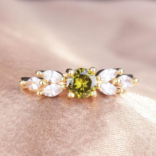 Brass Finger Ring, with Cubic Zirconia, gold color plated, fashion jewelry & for woman & with rhinestone, green, nickel, lead & cadmium free, Ring inner diameter:17-18mm, Sold By PC