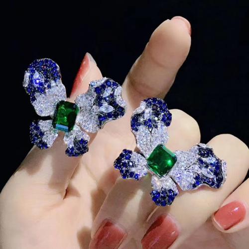 Ring Finger mosiądz, ze Kryształ, Motyl, Platerowane platyną, biżuteria moda & mikro utorować rhinestone & dla kobiety, mieszane kolory, bez zawartości niklu, ołowiu i kadmu, Ring inner diameter:17-18mm, sprzedane przez PC