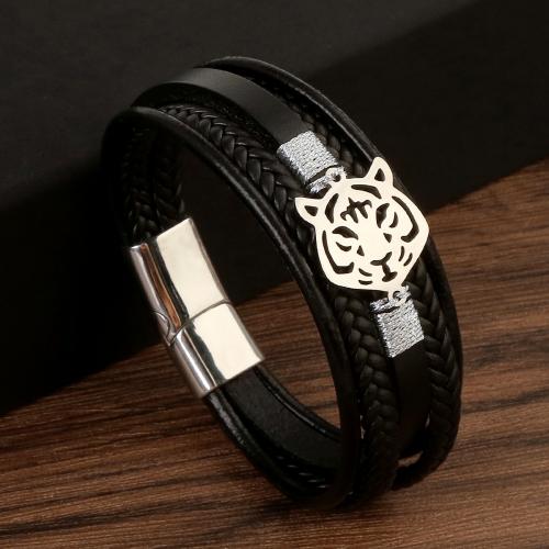 PU Leather Cord Bracelets with 304 Stainless Steel plated fashion jewelry & for man Length Approx 21.5 cm Sold By PC