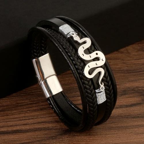 PU Leather Cord Bracelets plated fashion jewelry & for man Length Approx 21.5 cm Sold By PC